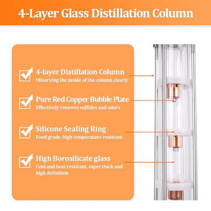 YUEWO Alcohol Still 5.8GAL/13.2GAL Stainless Steel Alcohol Distiller Home Brewing Distillery Kit with 2” Crystal Still Column for DIY Whisky Wine Brandy Gin Vodka Alcohol Making - size: CT02-13.2GAL/50L