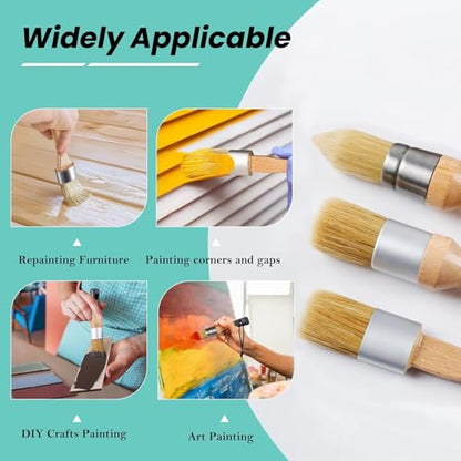 Mister Rui Chalk Wax Paint Brush, 4pcs, Chalk Paint Brushes for Furniture, Flat Pointed and Round Brush with Natural Bristles for Chalk Paint and Wax, Natural Bristles Stencil Brushes, No Shedding