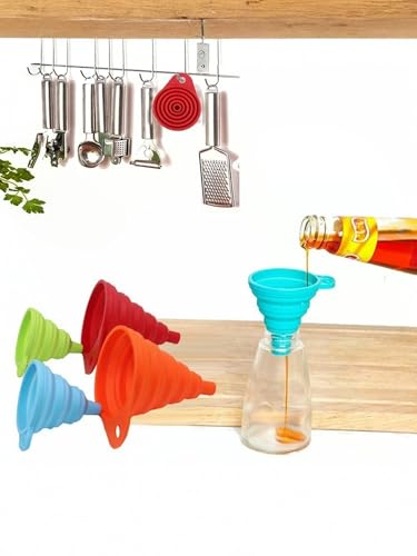 4-Pack Silicone Funnel Set,4 Sizes Foldable Food-Grade Kitchen Funnels for Cooking,Baking Bottles & Liquids,Easy Storage