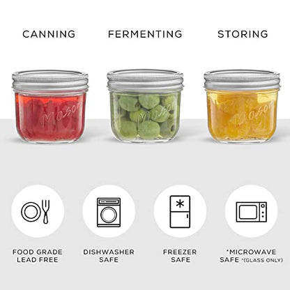 JoyJolt 8 Oz Mason Jars With Lids, Labels and Measures! 6-Pack Wide Mouth Mason Jars, Glass Jar with Lid and Band. Airtight Canning Jars, Overnight Oats Jars, Salad Jars, Sourdough Starter Jar - size: 8 Oz