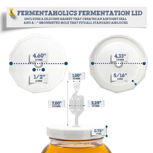 Fermentaholics 2 Pack - 110mm One Gallon Fermentation Lid, Gasket & S Airlock - Airtight Lid Turns Gallon Jar Into A Fermenter - Make Beer, Wine, Mead, Cider, Hard Kombucha, & More