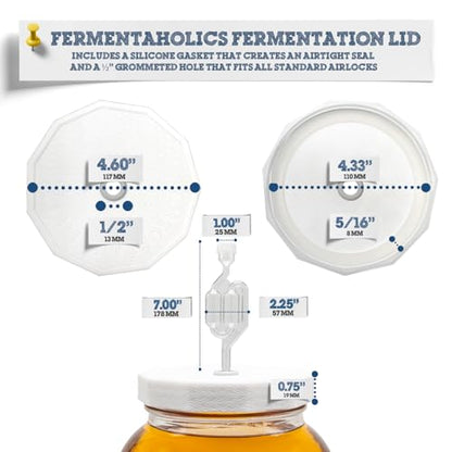 Fermentaholics 2 Pack - 110mm One Gallon Fermentation Lid, Gasket & S Airlock - Airtight Lid Turns Gallon Jar Into A Fermenter - Make Beer, Wine, Mead, Cider, Hard Kombucha, & More