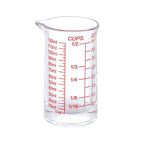 Ackers 4oz Glass Measuring Cup – Shot Glass with Ounce,Ml,Cups Markings for Kitchen & Bar(Red Line) - color: Red(Single)