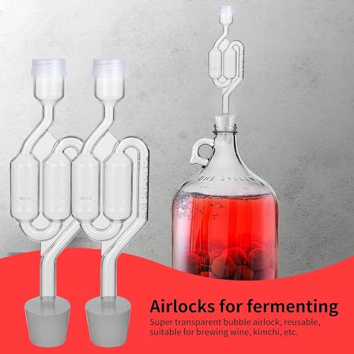 Bubble Airlock Set, 4 Airlocks for Fermenting, 4 Drilling #6 Stoppers and 8 Airlock Grommets, Used for Brewing Wine, Beer, Sauerkraut, Pickles, Etc. Fermentation Bubbler Airlock - color: Bubble airlock