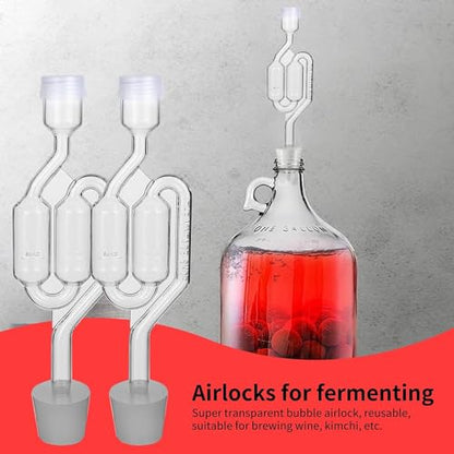 Bubble Airlock Set, 4 Airlocks for Fermenting, 4 Drilling #6 Stoppers and 8 Airlock Grommets, Used for Brewing Wine, Beer, Sauerkraut, Pickles, Etc. Fermentation Bubbler Airlock - color: Bubble airlock