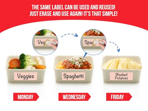 MESS Reusable Food Container Labels - Erasable, Removable Dry Erase Labels for Kitchen, Freezer, and Fridge Organization (1x3 & 1.5", Pastel) - size: 1x3" & 1.5", style: Pastel
