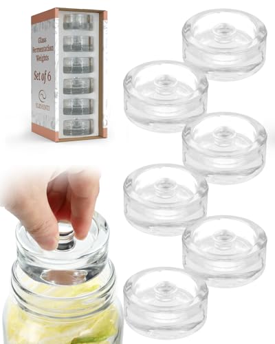 Elementi Glass Fermentation Weights Set of 6 - Easy Grip Glass Fermenting Weights, Perfect Fit for Wide Mouth Mason Canning Jars, Highly Durable Fermentation Kit for Sauerkraut, Kimchi & More - style: Set of 6 Weights