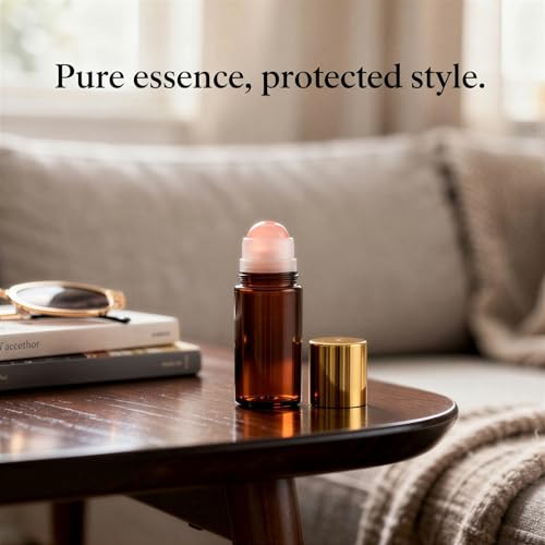 Joyibay 4 Pcs 1.7 oz Amber Glass Roller Bottles, Essential Oil Roll-on Bottle with Natural Stone Ball, Portable Container for Perfume, Aromatherapy, DIY Blends