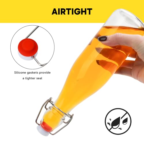 8 Pack 12oz Glass Swing Top Bottles with Airtight Lids | Grolsch Style Flip Top Caps & Rubber Seals for Home Brewing Beer, Kombucha, Kefir, Iced Tea, Juice, Oil & Vinegar Storage