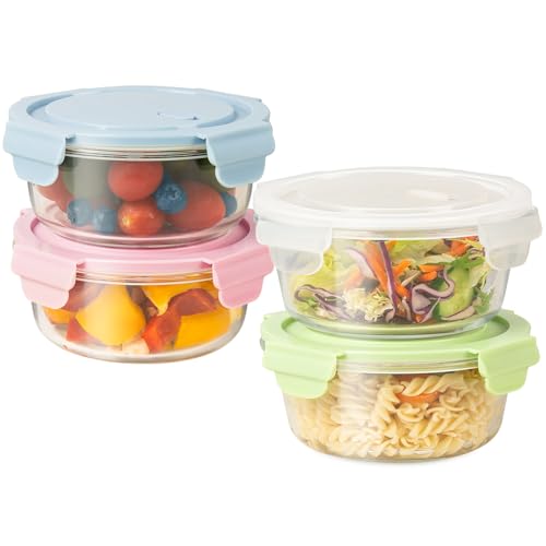20oz Food Storage Containers with lids Set, Airtight 2.5 Cup Glass Meal Prep Containers, Heat-Resistant BPA-Free Glass Containers for Soup Leftover, Microwave, Dishwasher Freezer Safe (4 Packs) - color: Multicolor+Clear, size: 20oz