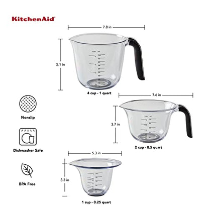 KitchenAid KQ298OSOBA Gourmet Set of 3 Measuring Jugs, Onyx - color: Black, size: Set of 3, style: Straight