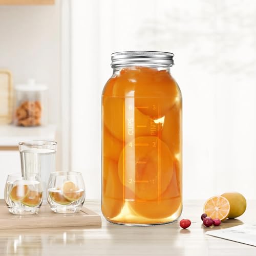 64 OZ Wide Mouth Mason Jars with Lids, Heavy Duty Glass Airtight Storage Canning Jar and Band Half Gallon / 2 Quart, Set of 3