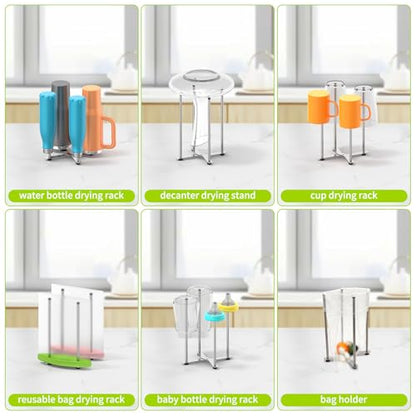 Plastic Bag & Bottle Drying Rack, Multifunctional Wine Decanter Holder, Collapsible Countertop Stand - size: Small