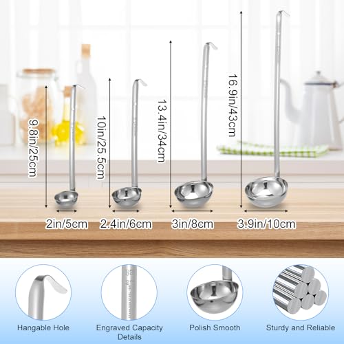 8pcs Stainless Steel Soup Ladle for Serving with Long Handles Sturdy Soup Ladle Portion Control Serving Spoons Cooking Servings Ladles for Cooking Stirring Sauce Kitchen Home Accessories Restaurant