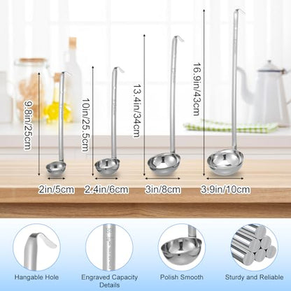 8pcs Stainless Steel Soup Ladle for Serving with Long Handles Sturdy Soup Ladle Portion Control Serving Spoons Cooking Servings Ladles for Cooking Stirring Sauce Kitchen Home Accessories Restaurant