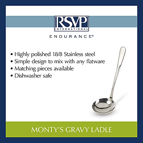 RSVP International Endurance Flatware Collection Stainless Steel, Dishwasher Safe, Gravy Ladle (Pack of 3) - size: Gravy Ladle (Pack of 3)