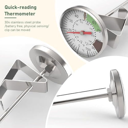 Milk Thermometer for Steaming Milk, 2" Dial Stainless Steel Candy Thermometer with Pot Clip and Protective Sleeve for Coffee Chocolate Cappuccino Chocolate Tea