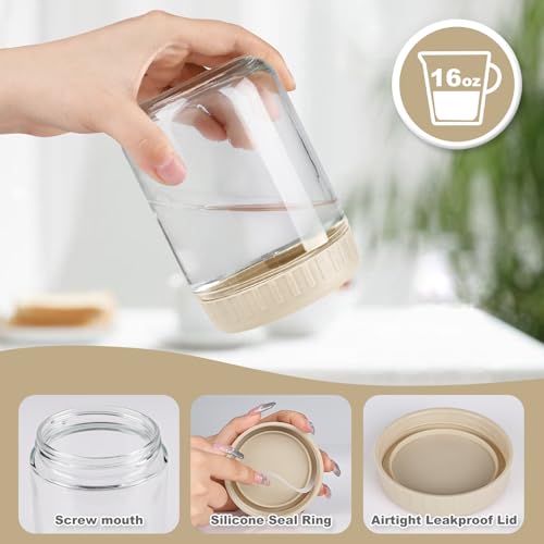 SHOWIN Overnight Oats Containers with Lids, 16oz Glass Jars with Lids 8 pcs, Apricot, Wide Mouth Mason jars for Salad, Yogurt, Snacks, Meal Prep - color: Camel, size: 16oz-8pc