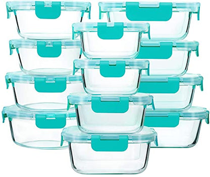 M MCIRCO 24-Piece Glass Food Storage Containers with Locking Lids,Glass Meal Prep Containers Set - Airtight Lunch Containers, Microwave, Oven, Freezer and Dishwasher,Green - color: Green