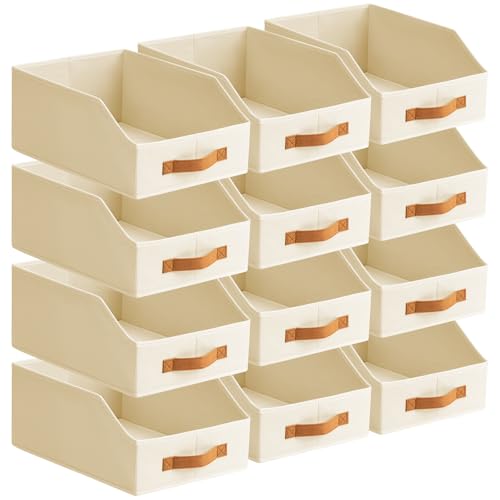 Homsorout Fabric Storage Bins for Organizing - 12 Pack Large Trapezoid Collapsible Storage Bins with Front Handle, Closet Organizers and Storage for Bedroom, Home Shelves, Small Spaces, Beige - color: Beige, size: 12 Pack