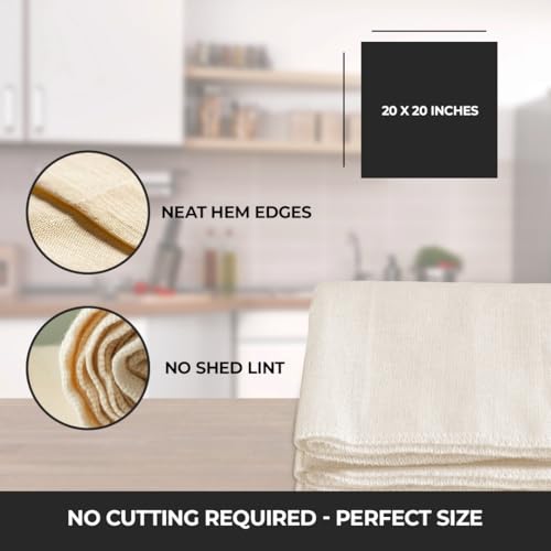 Dark White Premium Reusable Cheesecloth 100% Organic Cotton for Straining, Cooking, Nut Milk, Durable, Chemical-Free, Multi-Purpose Fabric for Crafts, and Household Needs (12 Pieces - Grade 100) - size: 12 Pieces - Grade 100