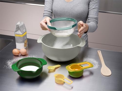 Joseph Joseph Nest 9 Nesting Bowls Set with Mixing Bowls Measuring Cups Sieve Colander, 9-Piece, Blue - color: Opal, style: Plastic