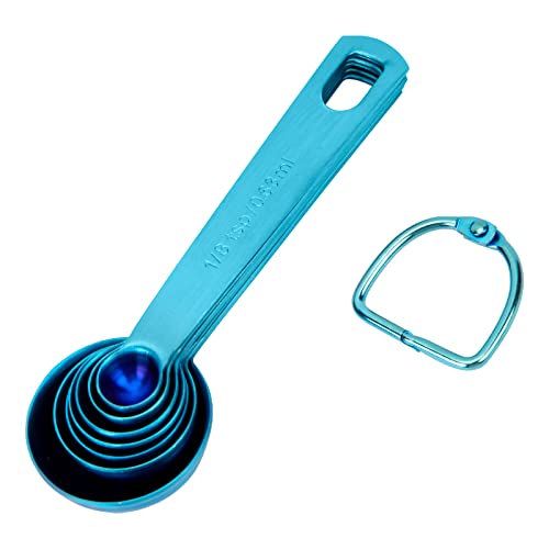 Measuring Spoons, SUS304 Stainless Steel Measuring Cups Set of 7 Piece： 1Tbsp&1/2Tbsp,1tsp,3/4tsp,1/2tsp,1/4tsp,1/8tsp Teaspoon Coffee Scoop Tablespoon for Dry and Liquid Ingredients, Blue - color: Blue