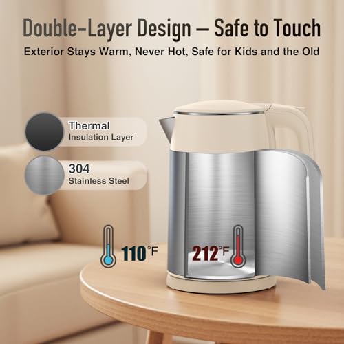 Mecity Electric Kettle 1.7L Touch Screen Temperature Control Water Boiler, No Plastic Contact with Water. 6 Presets For Tea and Coffee, 2 Hours Keep Warm, Auto Shut Off, Cream & Stainless Steel Color - color: Silver & Cream
