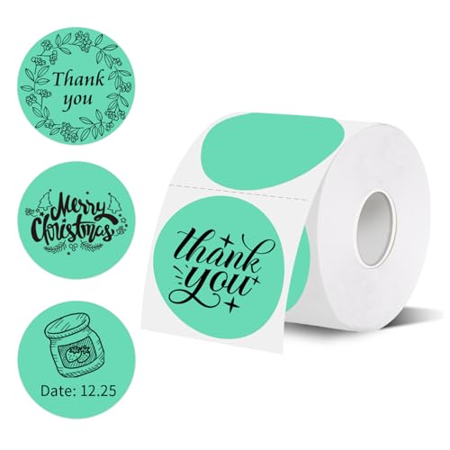 starboling Thermal Labels,2 Inch Cyan Round Thermal Printer Stickers,Self-Adhesive Round Direct Thermal Labels,Thermal Stickers for DIY Logo Design,Name Tag (500/Roll） - color: Cyan, size: 2 inches