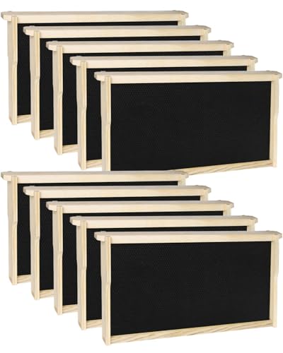 vensovo 10 Pack Bee Frames Deep - Bee Hive Frames and Wax Foundations Black Beehive Frams - color: Black