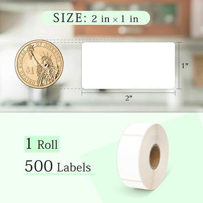 ESSENTIAL 500 Dissolvable Food Labels, 1 x 2 Inch Blank White for Food Storage, Containers, Mason Jars, Freezer(1 Roll - 500 Labels) - size: 1 Roll -500 Labels