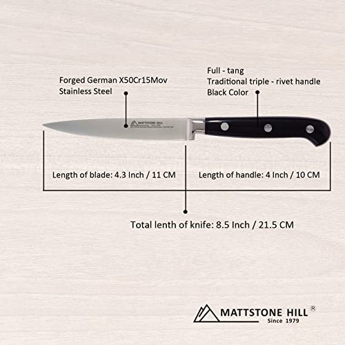 Kitchen Utility Knife - MATTSTONE HILL 4.3" Paring Knife, Vegetable Knife, German Steel, Triple Rivet Handle - size: 4.3"