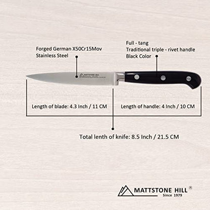 Kitchen Utility Knife - MATTSTONE HILL 4.3" Paring Knife, Vegetable Knife, German Steel, Triple Rivet Handle - size: 4.3"