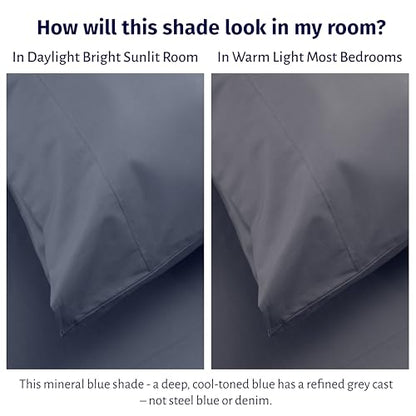 California Design Den Bed Sheets Full Size Set - Certified 100% Egyptian Cotton Percale Sheets Full Size with Deep Pockets, Lightweight, Crisp and Durable Luxury Bedding Set - Mineral Blue (Grey Tone) - color: Mineral Blue (Grey Tone), size: Full