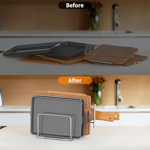 Cutting Board Holder Stand, Chopping Board Organizer Rack with 304 Stainless Steel, Cookie Sheet Storage Organizer, 1.0 & 1.2 Inch Wide Slots (2 Pack) - size: 1.0 & 1.2 in Slots - 2 Pack