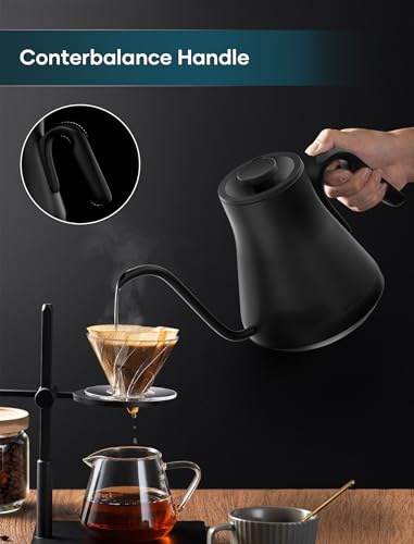 INTASTING Gooseneck Electric Kettle with ±1℉ Temperature Control for Pour Over Coffee & Tea, Quick Heating, BPA-Free Stainless Steel, Built-in Brew Timer, 1500W/0.9L (Ebony Black) - color: Ebony Black