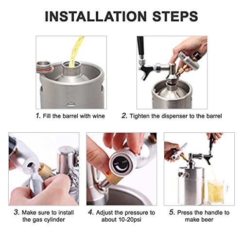 YUEWO Mini Beer Keg, Beer Pressurized Growler Tap System, 304 Stainless Steel Portable Dispenser Kegerator Kit with Co2 Regulator to Carbonation for Draft, Homebrew, Craft Beer (270OZ/2.1 Gallon) - size: 270OZ/2.1 Gallon
