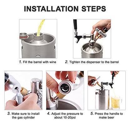 YUEWO Mini Beer Keg, Beer Pressurized Growler Tap System, 304 Stainless Steel Portable Dispenser Kegerator Kit with Co2 Regulator to Carbonation for Draft, Homebrew, Craft Beer (270OZ/2.1 Gallon) - size: 270OZ/2.1 Gallon