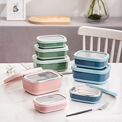 Lille Home Leak Proof Steel Food Containers - Snack Stainless Steel Containers - Ideal for Educational Settings & Daycare - Nesting Trio with Silicone Lids - 47oz+30oz+16oz - Dark Blue - color: Dark Blue