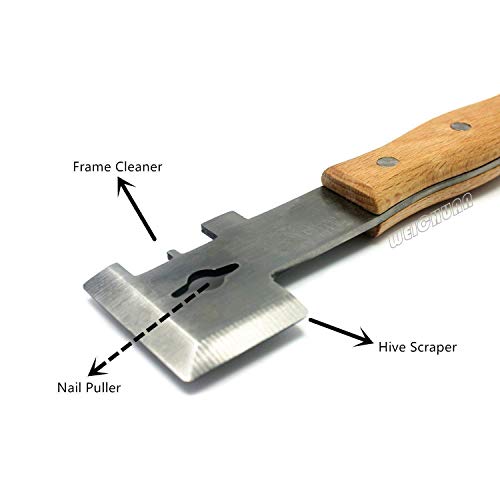 WEICHUAN Beekeeping Tools Set of 3, Include Uncapping Knife, Frame Gripper and Multifunction Hive Scraper, Stainless Steel Body with Wooden Handle