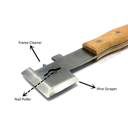 WEICHUAN Beekeeping Tools Set of 3, Include Uncapping Knife, Frame Gripper and Multifunction Hive Scraper, Stainless Steel Body with Wooden Handle