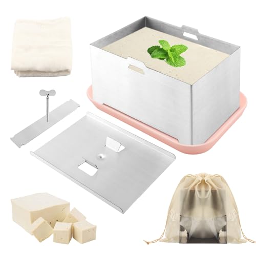 Tofu Press Stainless Steel with Tofu Presser Towel and Drip Tray for Homemade Tofu, DIY Paneer Maker Vegan Cheese Press Kitchen Tool with Adjustable Pressure