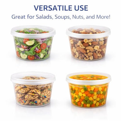 16 oz [24-Pack] Microwavable Plastic Deli Food Storage Containers with Lids | BPA Free, leak-resistant, stackable and freezer-safe design helps keep food fresh and secure - size: 16 oz - 24 Pack
