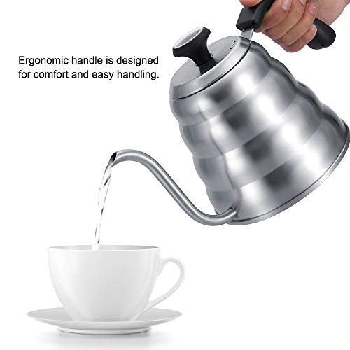 Stainless Steel Coffee Kettle with Gooseneck Spout Built in Thermometer Accuracy Pouring for Perfect Brew(1.2L-Silver) - size: 1.2L