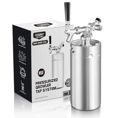 Ferroday Mini Keg Growler Tap System, 128Oz Mini Beer Growler, Stainless Steel Home Draft Beer Dispenser With Faucet&Co2 Regulator, Portable Beer Tap System Keep Beer Fresh And Carbonation - color: Silver
