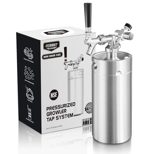 Ferroday Mini Keg Growler Tap System, 128Oz Mini Beer Growler, Stainless Steel Home Draft Beer Dispenser With Faucet&Co2 Regulator, Portable Beer Tap System Keep Beer Fresh And Carbonation - color: Silver