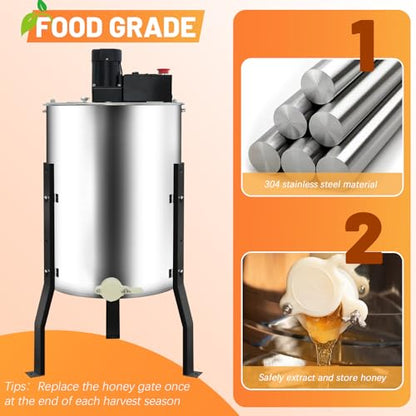 Electric Honey Extractor with Adjustable Honeycomb Drum Spinner, 4/8 Beehive Frame Stainless Steel Beekeeping Separator Supplier, Centrifuge Equipment for Apiary, Farm, Business - style: 4 Frames-E