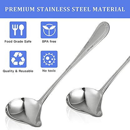 2 Pack Stainless Steel Saucier Drizzle Spoon with Spout Small Gravy Ladle, 7.87" Soup Spoons Kitchen Utensil Mirror Polish Drizzle Spoon for Chocolates, Gravies and Sauces, Silver