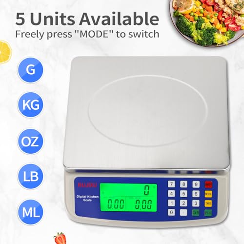 Large Digital Kitchen Scale 22LB Commercial Scale for Food Baking Bread Cooking Meat,Stainless Steel Price Computing Scale with LCD Display,Prep Counting Scale for Parts and Coins,Adapter Included - color: milky