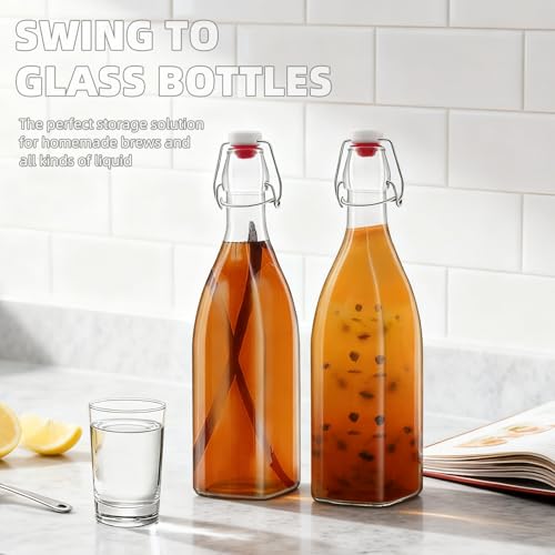 1Pc (25oz Square) clear Swing Top Brewing Bottles with Leak Proof Easy Caps, Glass Beer Bottle Flip Top Bottles For Kombucha, Kefir, Vanilla Extract, Beer (25oz Square) - size: 25 Ounces